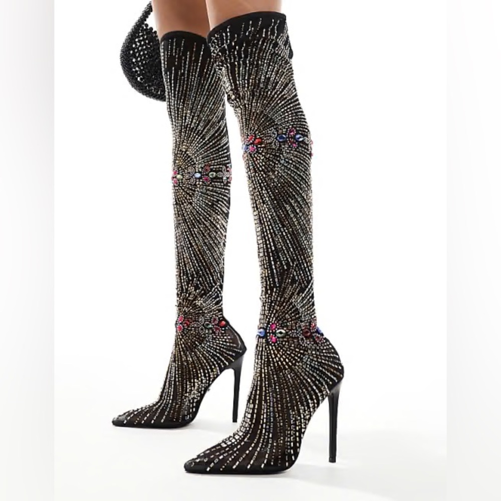 From Azalea Wang, the Chevelle Stretch Mesh Rhinestone Thigh High Dress …